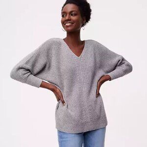 LOFT Textured Knit Dolman Sweater, Grey Space Dye, Size XS